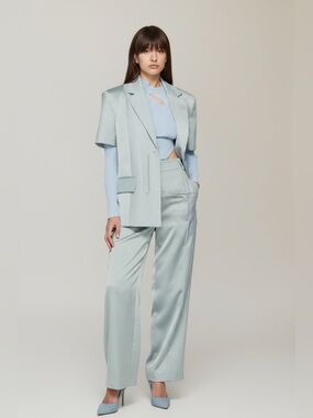 Feng Chen Wang Wool Steel Blue Suit S M luxury garden wedding guest black tie